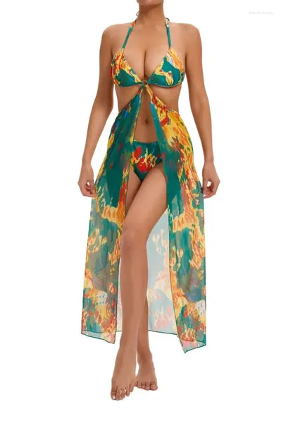 Femmes de maillots de bain pour femmes Micro Bikini à imprimé deux pièces avec une robe longue couverture de robe de maillot