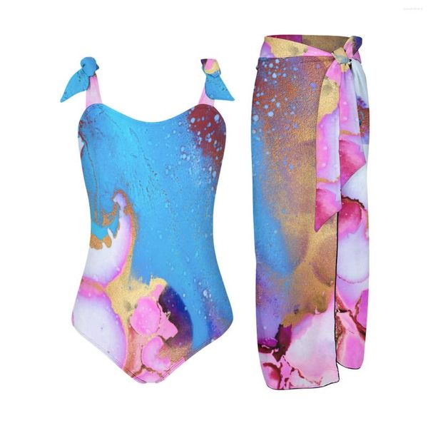 Swimwear féminin Femmes Vintage Colorblock Résumé Imprimé floral 1 Couvrent deux maillots de bain monokini bleu Bikini Bottom