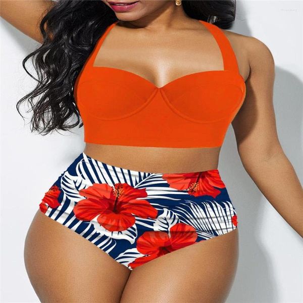 Traje de baño para mujer Traje de baño vintage para mujer Traje de baño de dos piezas Retro fruncido de cintura alta con estampado de puntos Conjunto de bikini Traje de baño