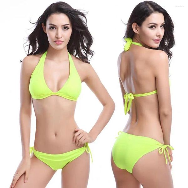 Traje de baño para mujer Mujeres con almohadilla en el pecho Traje de baño Sin aros Traje de baño Sexy Split Bikini Color desnudo Beachwaer