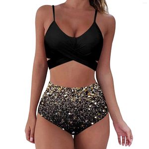 Swimons de maillots pour femmes Enveloppez des bikini se paillettes imprimées push up Bathing Fashion High Wistan Switsuit Two Piece Sexy Brésilien brésilien