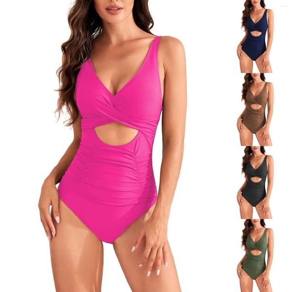 Traje de baño de baño para mujeres 1 pieza trajes de baño empuje los trajes de baño V ruffle bikini pantalones cortos amarillos transparentes sexy tanga traje de baño