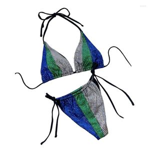 Maillots de bain pour femmes 2 pièces sac souple Bikinis ensemble à bretelles Sexy laçage maillot de bain string vêtements de plage couleur unie
