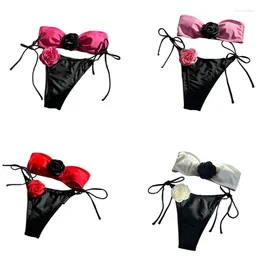 Dames badmode dames 3D bloemen bandeau badpakken sexy strapless bikini's set 2 stuks dames vat omhoog badpak strandkleding