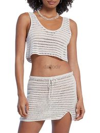 Maillots de bain pour femmes Femmes Couverture de plage Ensemble sans manches Cuillère Collier Crochet Creux Gilet Gilet Fendu Gilet 24326