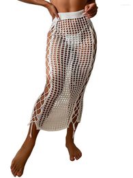 Maillots de bain pour femmes Femmes Beach Crochet Cover Up Jupe Creux Out Tricot Taille élastique Longue Swim Ups