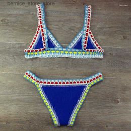 Damesbadmode Damesbikini Handgehaakt gebreid patchwork badpak Damesbadmode Strandvakantie Halter Top Maillot Biquini Badpakken Q240306