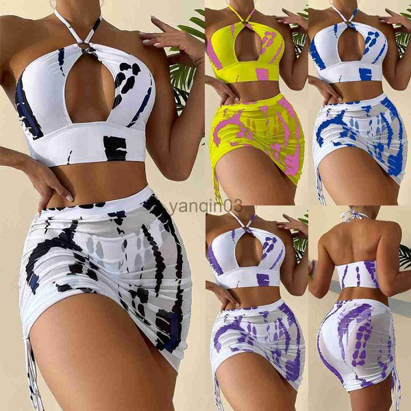 Maillots de bain pour femmes Bikinis pour femmes Tendance 2023 Maillot de bain Femme Maillot de bain trois pièces avec cordon de serrage pour les fesses Ins Net Rouge Vêtements en gros YC14 J230603