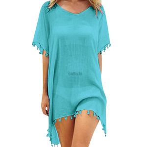 Dames Badmode Decoratieve Kaftan Chiffon Kwastje Badpak Strand Losse Bikini Top Strandpak Korte mouwen Jurk met lange mouwen 24326