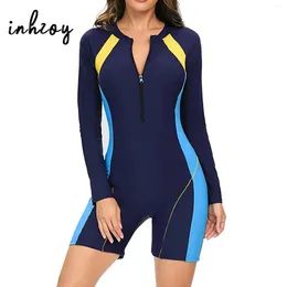 Swimwear de mujer Manga larga para mujer Patchwork Boyleg One Piece Athletic Surf Wetsuit