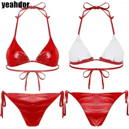 Swimons de maillots de bain féminin pour femmes métalliques brillantes bikini brillantes Bikini Top Triangle top avec des mémoires de bain sexy 2 pièces pour les vacances tropicales