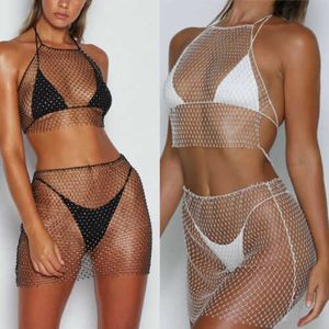 Dames badmode dames nieuwe sexy mesh pure mini strandjurk bikini cover -ups sarong zomer slijtage badmode korte rok vest y2303