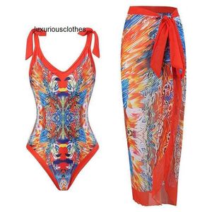 Maillots de bain pour femmes Femmes Orange Floral Print Maillot de bain Femmes 2024 Mode Brésilien Bowknot Vacances Designer Maillots de bain Costume Beach Cover Up Tankini Maillot de bain