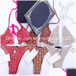 Dames Badmode Dames Sexy Borduurbikini Set Brief Badmode Designer Metalen ketting Badpak Split Badpakken Voor Dames Cadeau Ho Dhnli