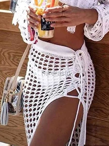 Traje de baño para mujer Mujeres sexy transparente hueco playa falda larga punto estilo dividido ropa de playa verano crochet cubierto esquí venta caliente en 2021 240326