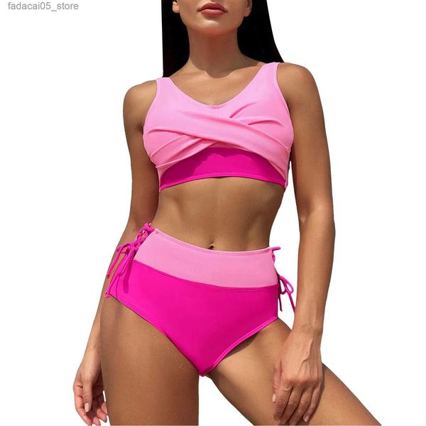 Traje de baño para mujer para mujer estilo dividido sexy bikini moda cintura alta sujetador cojín acero libre sujetador traje de baño cómodo transpirable encantador diseño de moda Q240226