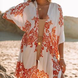 Dames badmode dames zomer chiffon/rayon bloemenprint kimono vesten tops boho strand blouses casual shirts lange zwembikini cove