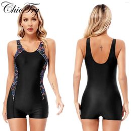 Sweetwear Womens Nage de natation pour femmes Athletic One Piece Boyleg Swimsuit sans manches Sports nautiques Swimming Training