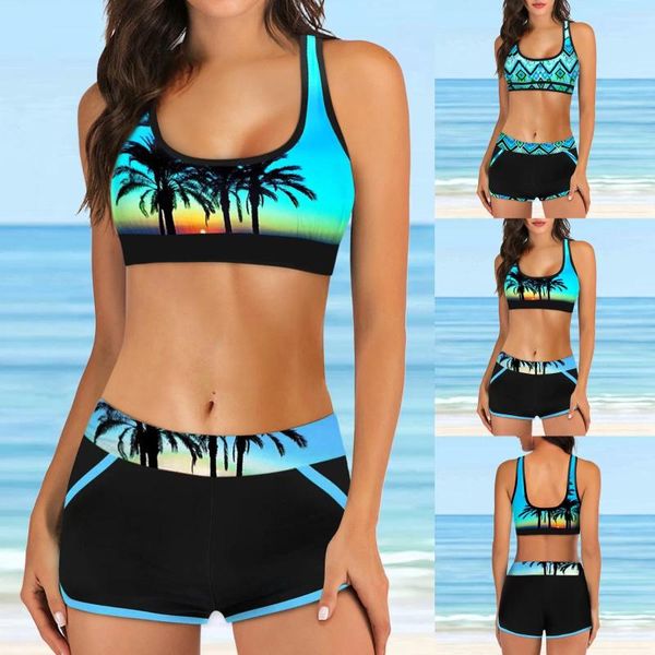 Swimons de maillots de bain féminins Femmes de bain à imprimé numérique Swearwear High Wistre Split Swimsuit Swwears Tankinis Set Summer Female Bathing Trssuls