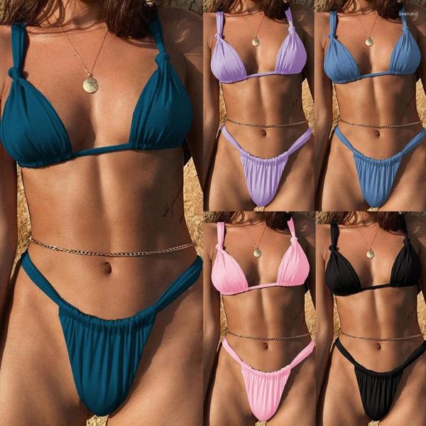 Maillots de bain pour femmes Maillots de bain pour femmes Bikinis plissés Colaless Maillot de bain Triangle Bikini Ensemble Femmes Halter Maillots de bain Bandage Beachwear Brésilien