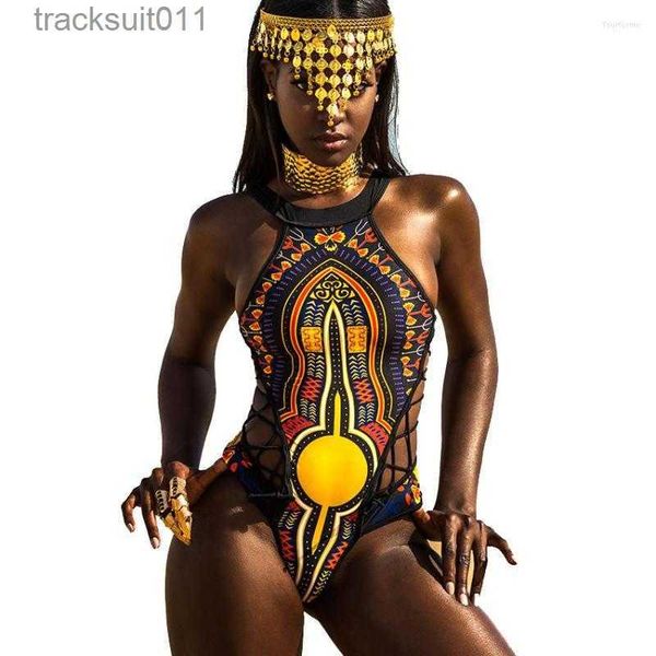 Traje de baño de mujeres para mujeres traje de baño africano sexy estampado africano de una pieza Fe tanga Mujeres Trikini 2023 Traje de baño sin espalda de monokini de corte alto Lady C240412