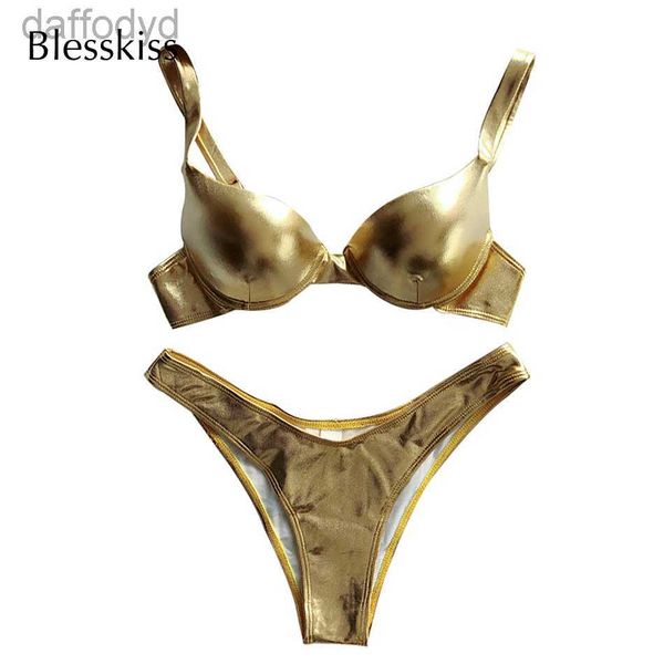 Maillots de bain pour femmes Maillots de bain pour femmes Sexy Glitter String Bikini Push Up Bra Femmes Maillot de bain 2023 Brillant Maillot de bain brésilien pour dames Biquini Swim Set Gold 230504 240307