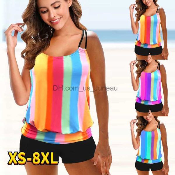 Traje de baño para mujer Traje de baño para mujer Tankini 2 piezas Traje de baño de gran tamaño Conjunto de bikini sexy Geometic Blue Rosy Fucsia Scoop Neck Trajes de baño T240328