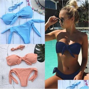 Maillots de bain pour femmes Maillots de bain pour femmes Y Bandage Mini Halter Bikini sans bretelles 2022 Rose Dames String Tankini Maillots de bain pour femmes Beac Dhasx