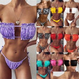 Maillots de bain pour femmes Femmes Tube Plissé Creux Out MTI Couleur Solide Imprimer Sexy Bikini Maillot De Bain 1Pc Drop Livraison Vêtements Vêtements Dhb2J