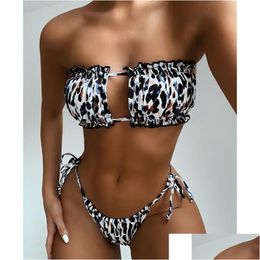 Maillots de bain pour femmes Femmes Y Bikini 2022 Maillot de bain bandeau plissé Femme Femme Mini String Set Bather Natation Beachwear pour maillot de bain Dhtpv