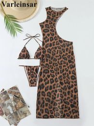 Swimwear de mujeres XS - L leopardo de cabestro con bikini bikini mujer traje de baño de tres piezas