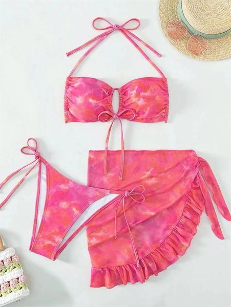 Swimwear de mujer y2k Tie Dye Impresión Bikini Bikini Tanga Halter Push Up Tuit de baño Skirt Vacaciones de trajes de baño