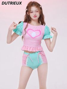 Swimwear féminin y2kpure désir japonais mignon fille divisée de maillot de bain Suivre douce couleur assortie printemps courte baignade pour femmes