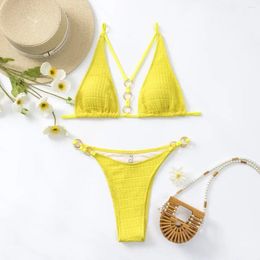 Women's Swimwear Yellow Micro Bikini For Women 2024 Summer Two-Piece Swimsuit Sexy Triangle Cup Suspender Backless Bathing Suit Thong