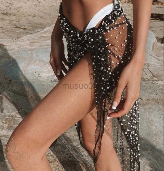 Swimwear féminin Yiiciovy Summer Femme Bikini Cover-up Jirts Bottoms Sarongs Perle Decor Embaped Jirt Side Se rattachement Y23