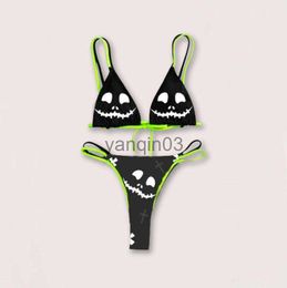 Yiiciovy Dames Bikini Sets Badpak 2 Stuks Bikini's Halloween Skull Print V-hals BH + Lage taille String Badpak voor de zomer J230603