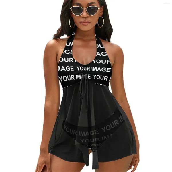 Swimwear féminin Votre image Perustalized Tankini Swimsuit Sexy Made Made Bikinis Set Ladies Mesh Imprime de surf de surface Biquinis