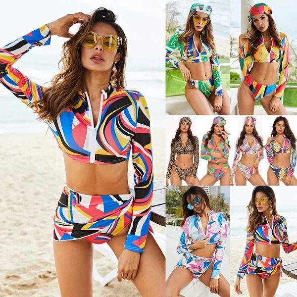 Maillots de bain pour femmes YY12 Maillot de bain pour femmes Bikini Set 3 pièces Séparé Plus Taille Plage S-5XL Fe Été Fermé Long Sle Zipper Maillot de bainC24315