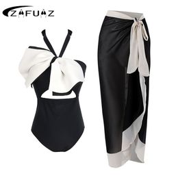 Swimwear para mujeres Zafuaz SETE SETED SKIRT Summer Women Halter 3d Flower estampado Vestido de playa Cubierta de baño monokini 230721
