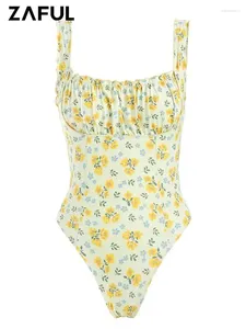 Swimwear pour femmes Zaful Swimsuit de maillot de bain fleuri floral froissé Buste Ruffle sans col carré
