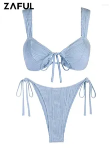 ZAFUL Badpak voor dames Vrouwelijke bikini's Bh-top en stropdas aan de zijkant Slips Onderste bandjes Tanga Bikini Set Vrouw