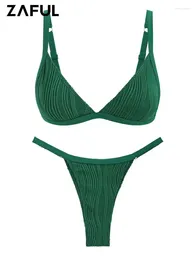 Swimwear pour femmes Zaful Swimsuit Couleur Couleur vague texturée Tanga Tanga Two Piece Bikini Set Woman Bikinis Femme Beachwear