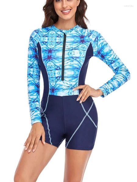 Swimons de maillots pour femmes zipper les femmes éruptions cutanées nageur de style coréen à manches longues bleues un short de maillot de bain Sporty Surf Sporty