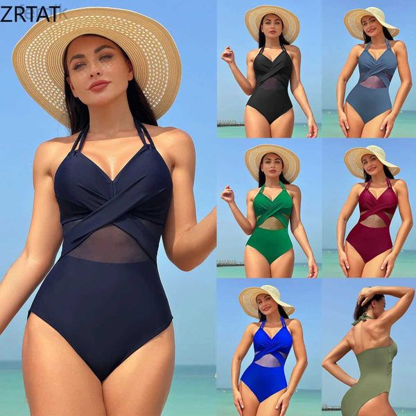 Swimwear pour femmes ZRTAT 2024 Nouveau maillot de bain en une pièce Femmes Couleur solide Bikini Bikini Bikini Conservative Bathing Costume Girls Femmes Swimswear D240424