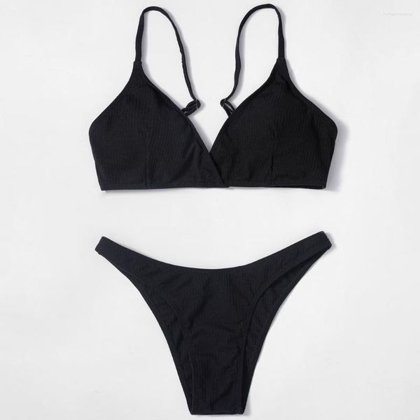 Maillots de bain pour femmes Ztvitalité noir côtelé sexy femmes maillot de bain 2023 été bikini bretelles rembourré soutien-gorge taille basse plage brésilienne biquini