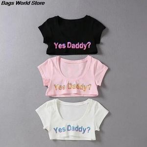 Dames s t -shirt 1 pc vrouwen sexy crop tops korte mouw bijgesneden shirts zomer ja papa brief print t shirt 230420