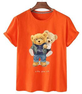 T-shirt féminin 100% coton sweet ours imprimé t-shirt court-t-shirt fe à demi-palette de t-shirt surdimensionné à moitié t-shirt S-4XL D240507