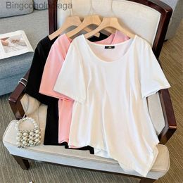 Camiseta para mujer 150Kg Tallas grandes Busto de mujer 153 Verano Suelto Trineo corto Simple Irregular Camiseta sólida Negro Blanco Rosa 5XL 6XL 7XL 8XL 9XLL231208