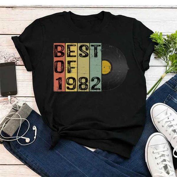 T-shirt à manches courtes pour femmes, 1982, meilleure fête pour hommes, 40e anniversaire, 100% coton, vêtements de rue, 240322