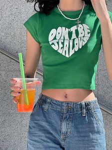 T-shirt Femme 1Y2K Vêtements 2000s Streetwear Harajuku Goth T-shirts à manches courtes Lettre de mode Mignon bébé Tees Summer Egirl EMO Crop Tops Slim Z0506